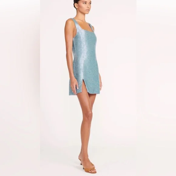 STAUD Le Sable Beaded Mini Blue Dress - Picture 3 of 11